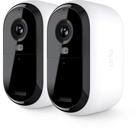 Arlo Essential 2 Akku Überwachungskamera Aussen WLAN, Kabellos, 2K HD Video, Farbnachtsicht, Bewegungsmelder, Sirene, 2-Wege Audio, Smart Home + Arlo Secure Plan Testzeitraum, 2er Set, Weiß