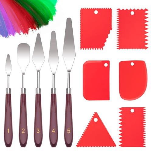 MumdoYAL 11 pezzi spatole per pittura，texture paste，set pittura，5 coltelli da paletta + 6 coltelli raschietti per acrilico