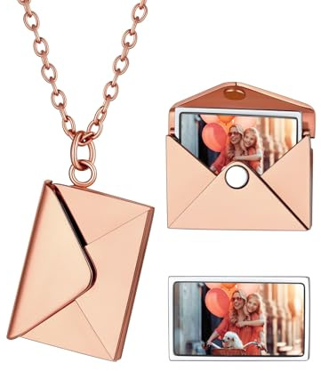 Supcare Damen Kette mit Bild Halskette Umschlag Anhänger Kette Medaillon zum Öffnen mit Bild Umschlagkette Fotokette Gravur Edelstahl/Kupfer Memorial Kette Personalisiert Modeschmuck für Geburtstag