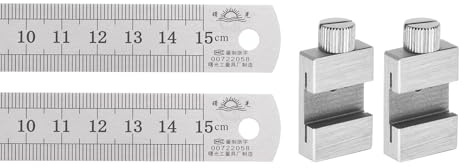 QUARKZMAN 2 Stück 2 in 1 Edelstahl-Lineal mit Anreißblock 15cm/6 metrisch und Zoll Metall-Lineal mit 20mm langem Messing-Positionierungsblock-Schieber Silber