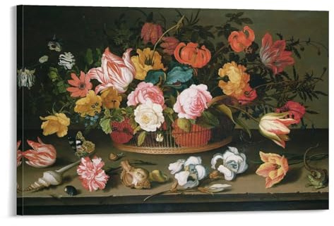 MAIDOU Balthasar Van Der Ast,Basket Of Flowers, 1625 Oil On Panel Photograph,art Prints Poster Decorative Painting Canvas Wall Art Living Room Posters Bedroom Painting 08x12inch(20x30cm)
