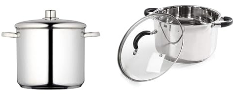 MasterClass Stock Pot with Lid 8.5L/24cm, Induction-Safe, Stainless Steel, Silver & Tower T80837 Casserole Dish, 24cm- Stainless Steel, Silver