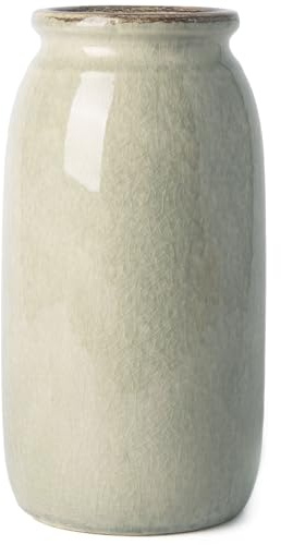 VICTOR & TERESA Rustic Green Vase for Home Decor, Ceramic Vases for Flowers, Modern Farmhouse Decorative Vases for Pampas Grass,Table Accent, Mantel, Living Room,Bookshelf, Centerpieces, 8''