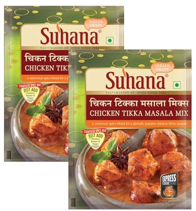 Suhana Spices Mix Powder (Ready To Eat) - Curry Masala Recipe Mixes Casserole Seasoning Herbs - Simplifies & Speeds Up Cooking Process (Pack of 2, Chicken Tikka Masala Mix (Dairy Free) 80g (RTE))
