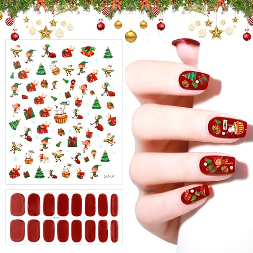 16 Blatt Weihnachts UV Gel Nagelfolie, mit Nagelsticker Weihnachten, UV Gel Strips, Nagelaufkleber Selbstklebend mit Nagelfeile, Weinrot Full Wraps Nagelaufkleber, Nageldesign Zubehör | UV Gel Strips, Nagelaufkleber Selbstklebend mit Nagelfeile, Weinrot Full Wraps Nagelaufkleber, Nageldesign Zubehör