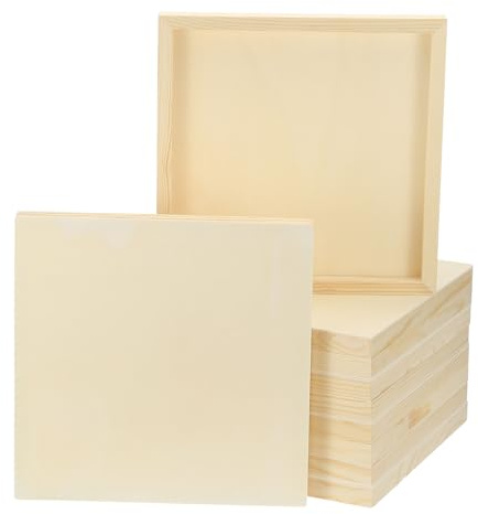 PATIKIL 8 x 8 Inch Wood Canvas Panels, 10pcs Unfinished Wooden Frame Square Art Board for Crafts Oil Paint Pouring Acrylics Painting DIY