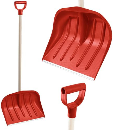 KB Tools Pala de nieve para entrada, pala de nieve de polipropileno resistente con mango de madera, pala de nieve inalámbrica para jardín, patio, material reciclado, fabricada en la UE