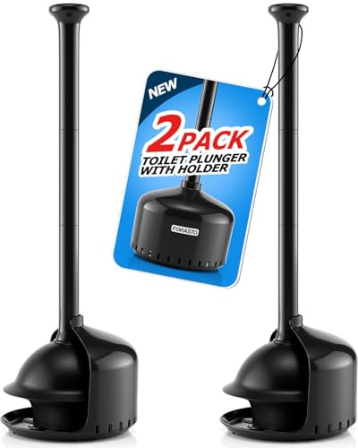 FORASTO 2Pack Toilet Plunger with Holder，Plungers for Bathroom with Holder, Toilet Plunger with Cover，Bathroom Plunger，Bathroom Decor，Toilet Bowl Cleaners,Bathroom Accessories，Black(19inch)