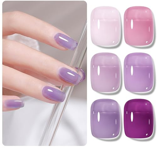 Shining She UV Nagellack Set, 6 Farben Nude Lila Lavendel Lila Rosa Kristall Transparent Uv Gel Nagellack, Frühling Sommer Jelly Nail Polish Soak-Off UV Lack für Anfänger DIY Nail Art,8ml