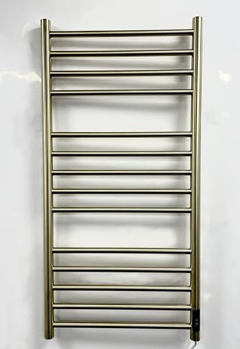 Manissa Siena Brushed Brass Stainless Steel Electric Heated Towel Rail 500mm W x 1000mm H Energy Efficient Towel Radiator
