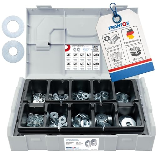 FRANTOS L-BOXX Mini DIN 125 A und DIN 9021 Unterlegscheiben Sortiment, 790 tlg. (Stahl verzinkt) - Sicherungsscheiben Beilagscheiben Scheiben Set