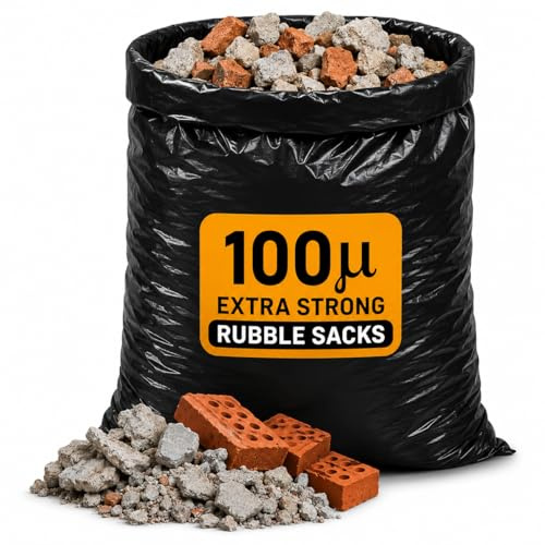 50 Pack Professional Large Heavy Duty Bin Bags Rubble Sacks | 50kg/80L Capacity | Strong 100 Microns Garden, Builder Waste Refuse Bags