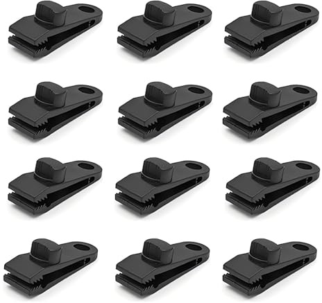 Langaelex 12pcs Heavy Duty Tarp Clips with Lock Grip - Windproof Tent Clamps for Camping, Canopies, Pool Covers, Reusable Multi-Purpose Clips