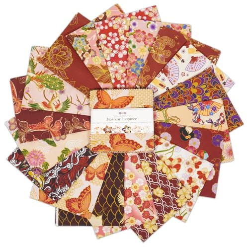 Soimoi 40 st 5 x 5 tums quilttygsbuntar förskurna, DIY bomullstygsrutor, tryckta lagerkakor Patchwork Material för hantverk Tygdekor, charmrutor för täcken, sömnad- japansk elegans