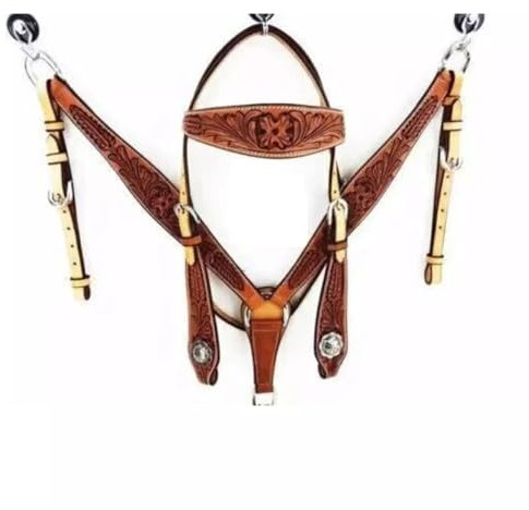 EQUIEMPRESS Western-Leder-Set mit handgefertigtem Kopfstück und Vorderzeug mit Zügeln. /Size-Full,Cob,Pony AZ-48 (Cob)