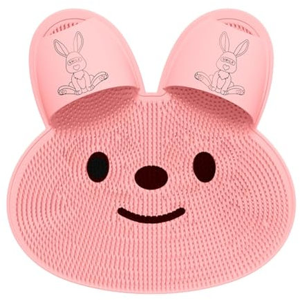 Tappetino in silicone per vasca da bagno, antiscivolo, design con conigli, tappetino esfoliante per la schiena e i piedi, tappetino con ventosa per la routine di lavaggio del corpo, cuscino per