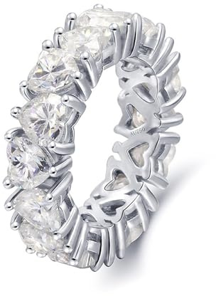 Damenring Zart Dünn, Damenring Modern Herz All-Around Band 14K Weißgold mit Weiß Moissanit Größe 63 (20.1)