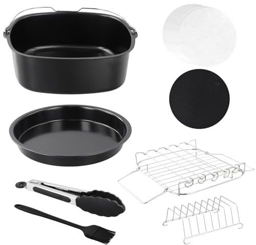 Samlonge 8 Pièces Accessoires Air Fryer Set, Accessoires de Friteuse à Air Chaud de 8 Pouces avec Papier Cuisson Air Fryer Compatible pour Friteuse à Air de 5,5 l, 6 l, 6,2 l, 6,5 l