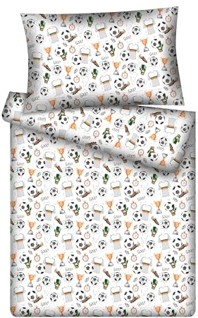 KiGATEX Kinderbettwäsche-Set, Fußball, 100x135+40x60 cm, Baumwolle | 100% Baumwoll, Weiche Bettwäsche für Kinderbett, mit Reißverschluss, atmungsaktiv, pflegeleicht und waschbar bei 60°C