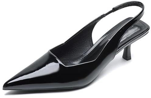 Qynthra Escarpins Femme Vernis À Talon Kitten Bride Décolletée Bout Pointu Disponibles en Nuage Et Noir Parfaits pour Soirées Bureau Et Cocktails,Noir,42 EU