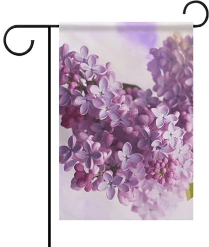 Drapeaux de jardin double face 31 x 46 cm - Petits drapeaux de cour pour l'extérieur - Bannière de vacances - Fleurs lilas - Drapeau de jardin d'été en toile de jute - Drapeau de bienvenue pour