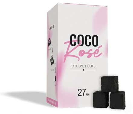COCOROSE - Carbón Natural de Coco Premium para Cachimba y Barbacoas, 1KG - Cubos de Carbón de Coco Shisha y Barbacoas (27mm)