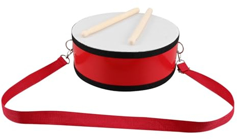 WEKADRIN Red 10-inch Children's Marching Snare Drum with Strap and Drumsticks, Handheld Toddler Drum for Music Band Practice and Early Hand Coordination Training