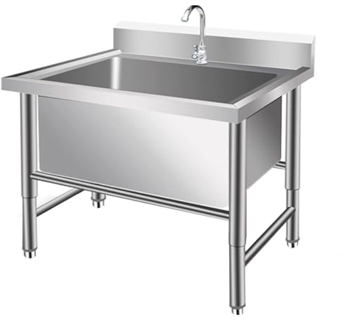 JIESOO Freestanding Stainless Steel Single Bowl Slop Sinks Large Wash Station Tubs Commercial/Industrial Sink Laundry Tub for Indoor Outdoor(30cm Deep,60X60X80cm)