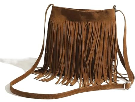 LYHYDMA Fransväska Tofs Crossbody väska, Vintage Axelväska, Ledig Tofs Messengerväska för daglig, Brun, En Storlek