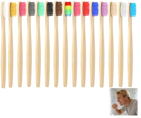 15 cepillos de dientes de bambú, cepillo de dientes de madera de bambú con cerdas extra suaves con carbón activo para una mejor limpieza, cepillos de dientes sueltos, multicolor para adultos y niños