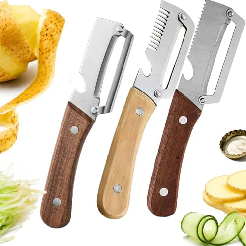 Kerlwert SchäLer, 3-In-1 Kerlwert ProfischäLer, HakenlöSer HolzschäLer, GemüSeschäLer Mit Holzgriff, FüR Kartoffeln, KüRbisse, Karotten, FrüHlingszwiebeln Und Fisch (3pcs-A)