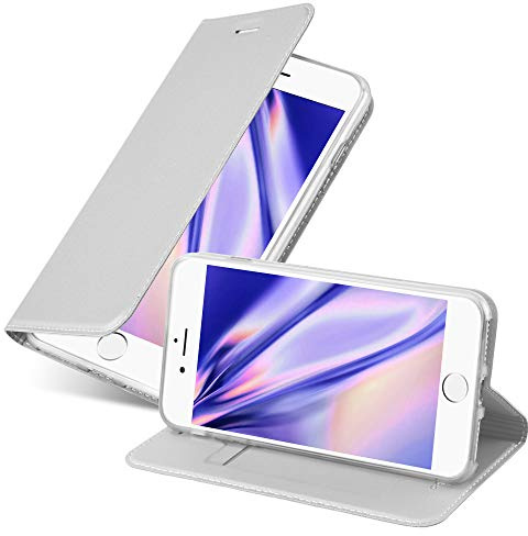 Cadorabo Hülle kompatibel mit Apple iPhone 7 / 7S / 8 / SE 2020 aus Kunst Leder Flip Klappbare Magnetische [Standfunktion] [Kartenfächern] Cover Hülle für iPhone 7 / 7S / 8 / SE 2020 Tasche in Silber