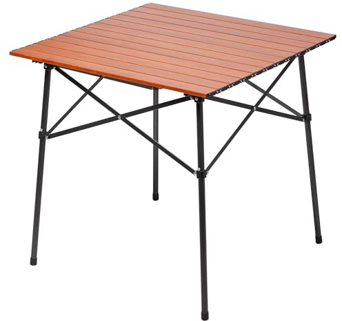 Portal Lightweight Aluminum Folding Square Table Roll Up Top 4 People Compact Table with Carry Bag for Camping, Picnic, Backyards, BBQ, Brown