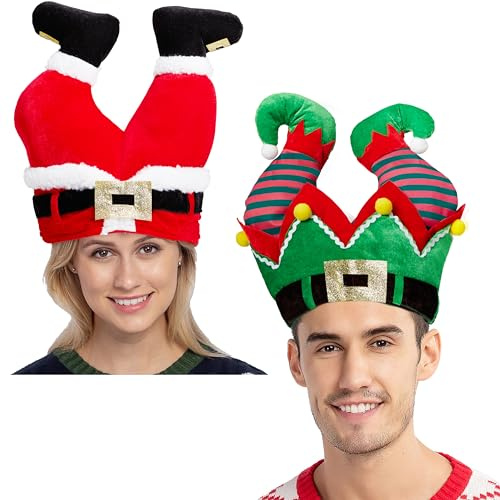 JOYIN 2 Stück Weihnachtsmann und Elfenhosen Hüte für lustige lustige und festliche Weihnachtsfeier-Hut, Verkleidungen, Winterpartygeschenk, Weihnachtsdekoration, Kostümzubehör