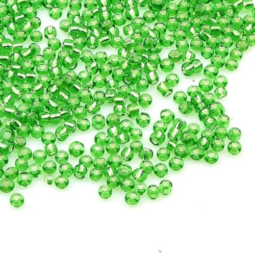 Perlin Rocailles Glasperlen Indianerperlen Saatperlen Pony Perlen 3mm Silbereinzug Silber Gefüttert Ausgekleidet 8/0 Peridot Grün 3300 Stk (Hell Grün)