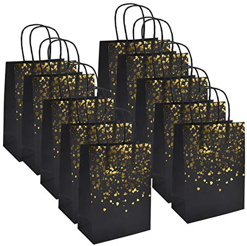 AvoDovA Kraftpapier Goldenes Herz Dekoration Geschenk Taschen mit Griff für Weihnachten, 12-Stück, Schwarz