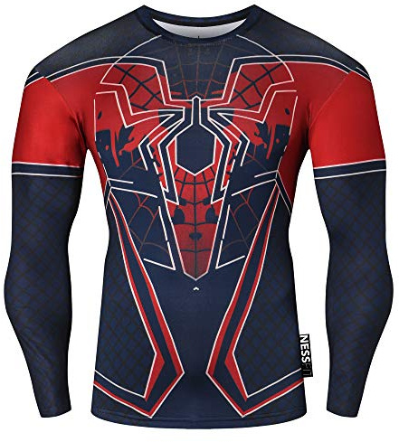 Nessfit Superhero Mens Compressione Top Manica Lunga Palestra Base Layer Allenamento Fitness Shirt Allenamento Maglia Calda Supereroe 3 L