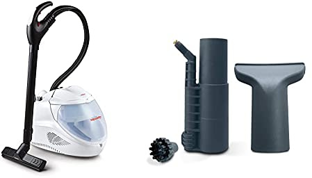 Polti Vaporetto Lecoaspira FAV30 - Aspiradora de trineo, autonomía ilimitada, 4 bar, 2200 W, 1.5 litros, aluminio, blanco + Polti PAEU0294- Kit de accesorios para aspirar y limpiar