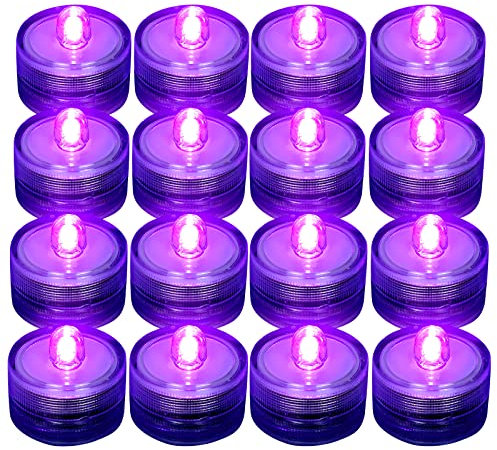 SHYMERY Lot de 12 bougies chauffe-plat submersibles à LED violettes étanches sans flamme - Fonctionne avec piles - Pour fête, fête, fête, mariage, centre de table