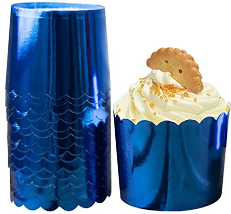 Blue Baking Cups Cupcake Liners, 50pcs Paper Baking Cups Muffin Liners Greaseproof Disposable Bulk Cupcake Wrappers, 6 oz Standard Muffin for Father's Day Decor Retirement Graduation Parties