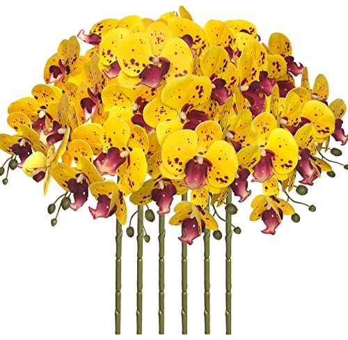 FagusHome 6 Piezas Flores Artificiales Orquídea Phalaenopsis Mariposa 80CM Artificiales Flores de Orquídea Flores de Phalaenopsis para Decoración (Púrpura)