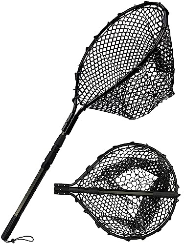Hlotmeky Extra Long Fishing Net - 70 Telescoping Handle Large Rubber Landing Net for Kayak, Pier & Boat - Foldable Heavy Duty Saltwater Net - Catch & Release Snag-Free Mesh for Large Fish
