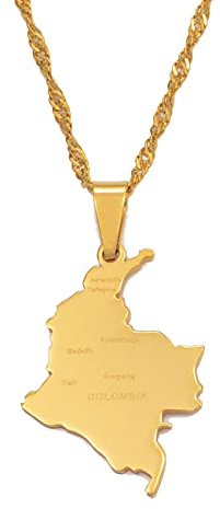 Hafrita Colombia Pendant Water Wave Chain Stainless Steel Country Map Colombia Necklace