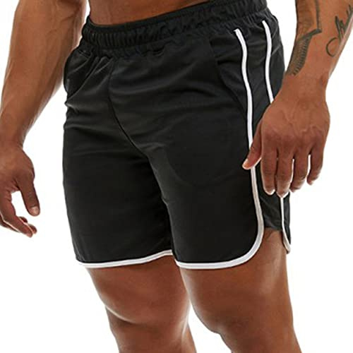 Genfien Sportshorts för herr, snabbtorkande, korta byxor, löparshorts, löpning, sportbyxor, fitness, träningsbyxor, sportbyxor, sportshorts för pojke, joggningsbyxor för herrar, svart, M