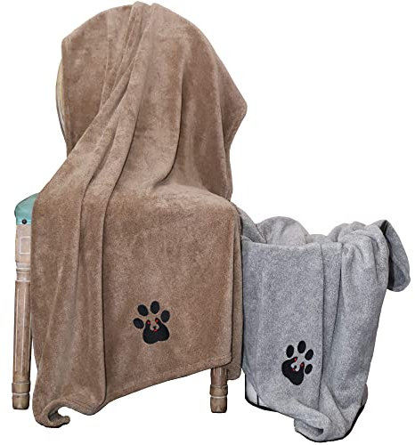 Dogvingpk Extra Large Dog Towels for Drying Dogs 2 Pack - Super Absorbent Soft Quick Dry Microfiber Pet Bath Towel for Large & Medium Dogs, 55 * 36 Inch Grey and Brown