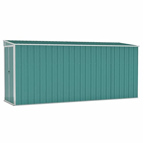 Gecheer Wand Geräteschuppen Kunststoffgriff mit Sperrfunktion Gerätehaus Gartenhaus Gartenschuppen Gartenmöbel Schuppen Grün 118 x 382 x 160/178 cm (L x B x H) Verzinkter Stahl