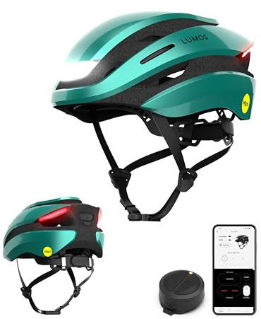 Lumos Casco ultra intelligente | casco da bicicletta | anteriore e posteriore (LED) | indicatori di direzione | luci freno | connessione Bluetooth | adulto: uomo, donna (acquamarina, taglia: XL) MIPS