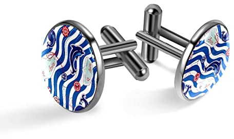 Manschettenknöpfe für Herren Männer,Nautisches Anker-Delphin-Boot klassische Manschettenknöpfe schwarz für Anzug, Hemd, Hochzeit, Geschäft, Geburtstag, Schmuck, Geschenk
