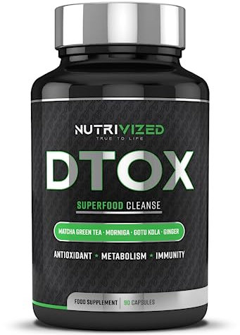 Nutrvized Detox with Matcha Green Tea, Moringa, Gota Kula and Ginger Extract, Support Immunity - 90 Capsules - Made in The UK