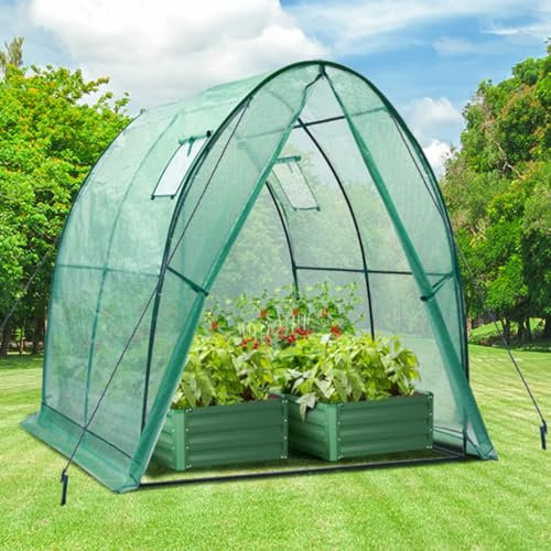 Ohuhu Polytunnel Greenhouse Outdoor: 1.8 x 1.8 m Walk in Poly Tunnel Tent – 3.24 m² Heavy Duty Weatherproof Green House for Garden and Outdoor with Roll-up Mesh Windows, Green